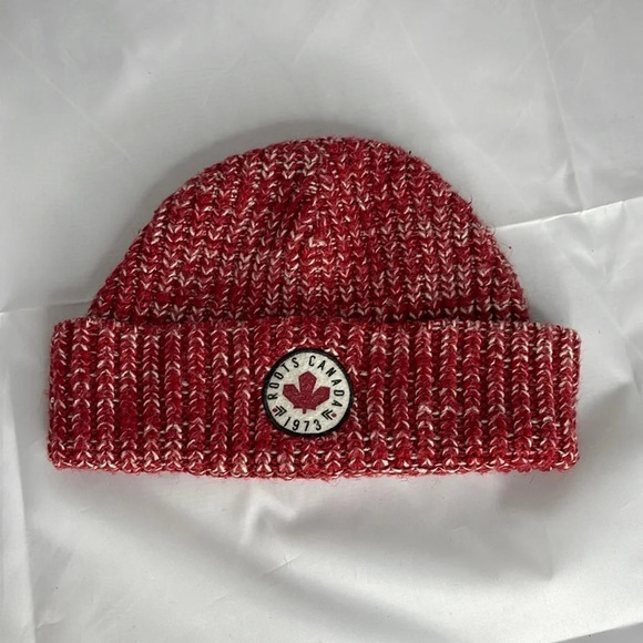 ROOTS Kids Fisherman Cuff Beanie Red White Marled Ribbed Knit Toque OS - Picture 7 of 7